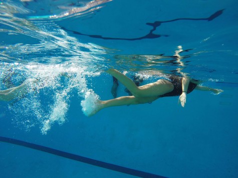 An underwater shot of swimmer, Jackie Ng, in the Wilcox pool.