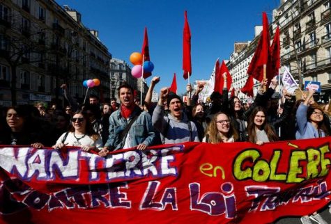 (Credit Francois Mori) University students protest in Paris against the labor reforms. 