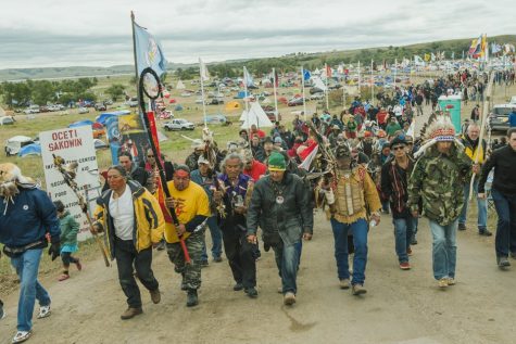 Courtesy of Andrew Cullen. Protesters demonstrate against the Energy Transfer Partners' Dakota Access oil pipeline.
