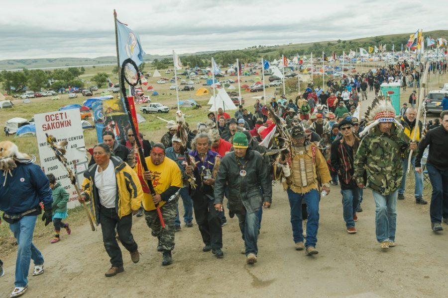 Courtesy of Andrew Cullen. Protesters demonstrate against the Energy Transfer Partners Dakota Access oil pipeline.