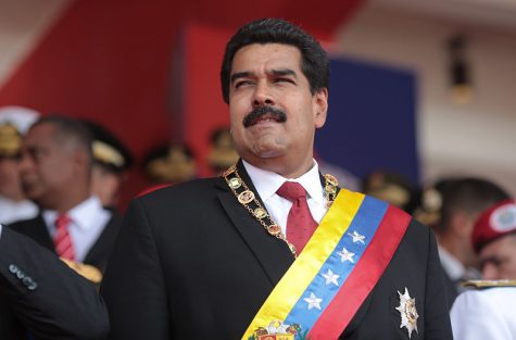  Courtesy of Hugoshi. Nicolas Maduro, president of Venezuela, standing among officers.