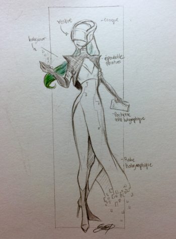Fashion sketch of technology currently present in fashion. 