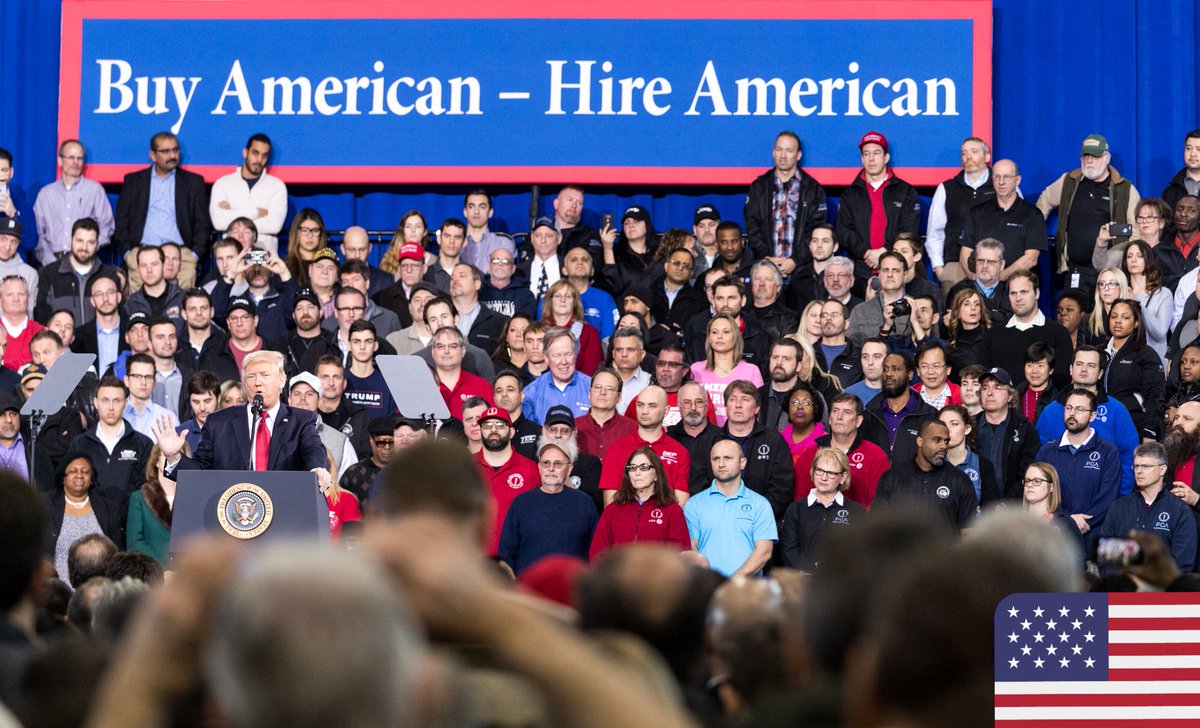Courtesy of Dan Scavino.
Trump promotes his new initiative for “Buy American-Hire American.” 