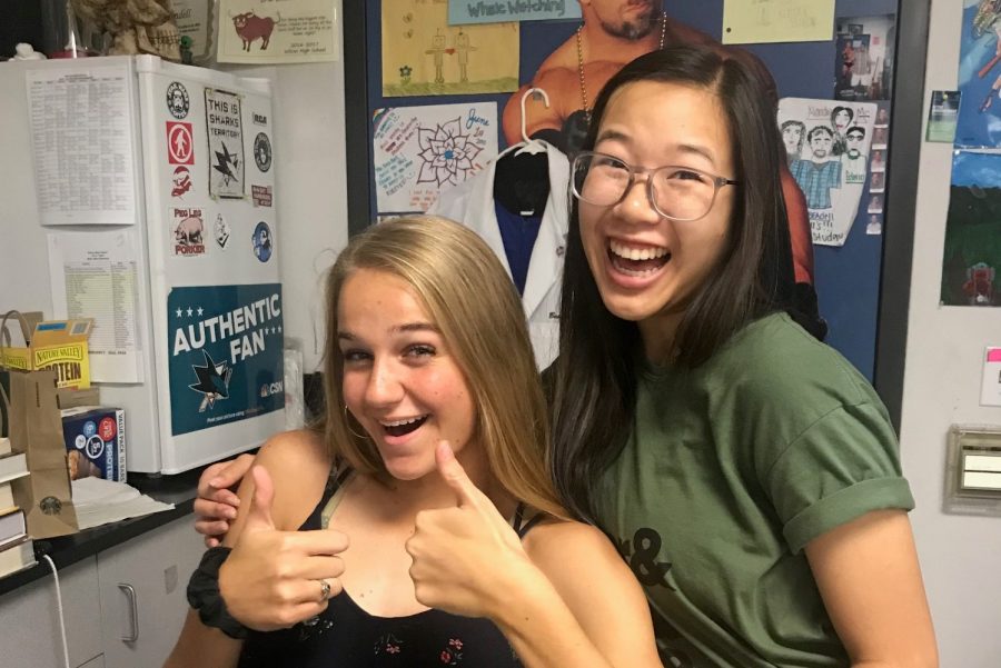 COURTESY OF TANVI SIDDHAYE
Laila Tran and Lara Beadell express their approval of the new dress code. 

