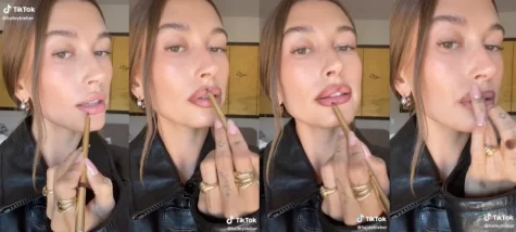 Hailey Bieber doing her Brownie Glazed Lip combo. Coutesy of Tiktok.