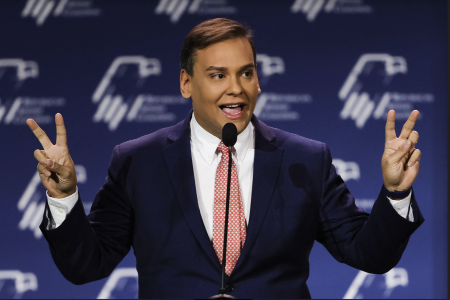 George Santos while giving a speech. Courtesy of Getty Images.
