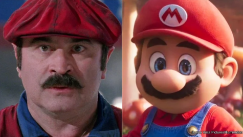 Video game adaptations have come a long way since 1993. Left: Bob Hoskins as Mario in the original Mario Bros. Movie. Right: animated Mario in the 2023 adaptation. Courtesy of Looper.