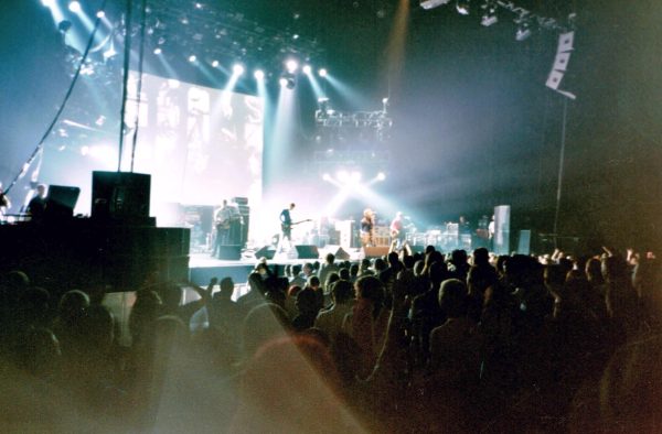 Oasis performing live in Montreal, Canada in 2002.