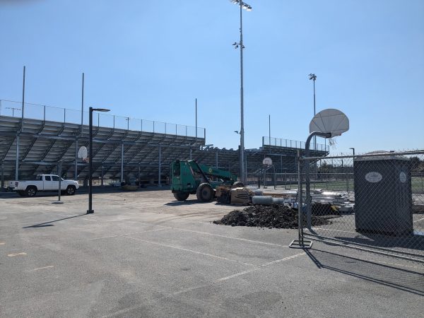 Wilcox bleachers under construction during school hours.

Courtesy of JieAn Liao.