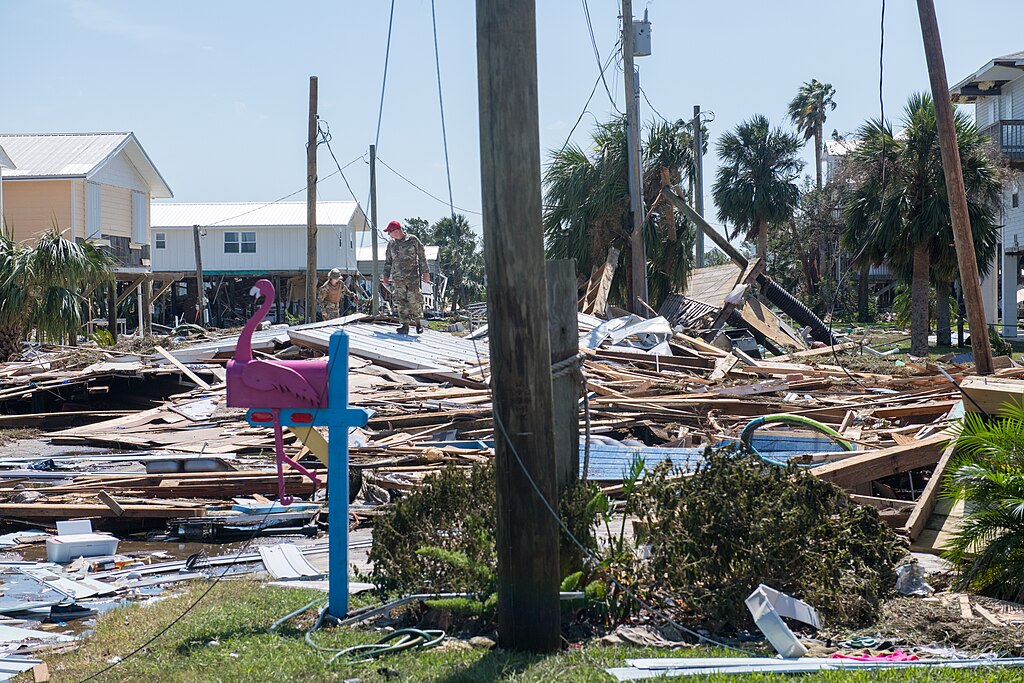 U.S. Airmen assigned to the 202nd Rapid Engineer Deployable Heavy Operational Repair Squadron Engineers (RED HORSE) Squadron, Florida Air National Guard, clear roads in Keaton Beach, Florida, after the landfall of Hurricane Helene, Sept. 27, 2024. The 202nd RED HORSE Squadron, stationed at Camp Blanding, Florida, is a specialized, highly mobile civil engineering team comprised of Florida Air National Guardsmen that provides rapid response capabilities for multiple worldwide contingencies and operations. (U.S. Air National Guard photo by Staff Sgt. Jacob Hancock)