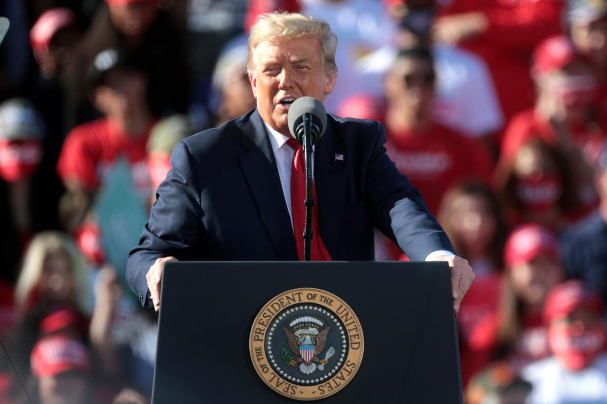 Trump speaking at his election campaign rally