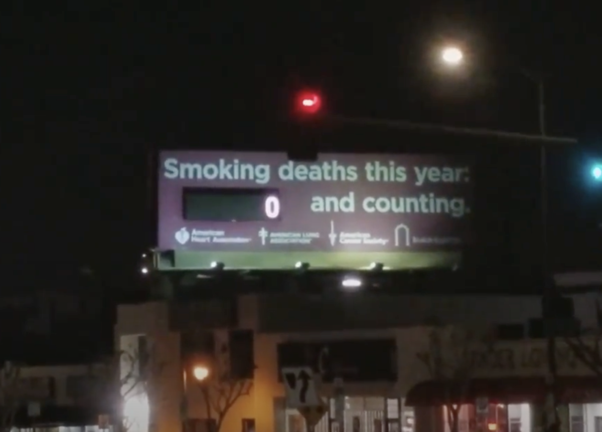 Footage of the smoking sign resetting in 2020. Courtesy of Red Four Productions.