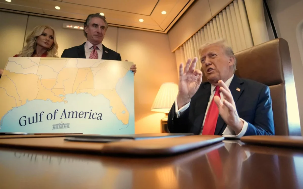 Trump signing the executive order to rename the Gulf of Mexico to the Gulf of America. 
Courtesy of Free Malaysia Today