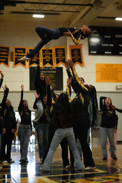 Stunt cheer team's walkout routine during the spring sports rally.