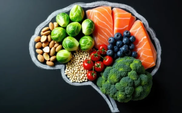 A brain filled with MIND food groups, such as omega-3s and greens.