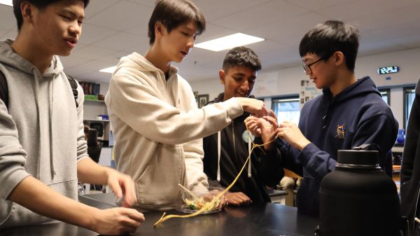 Students at the Survival Club practice tying knots.
